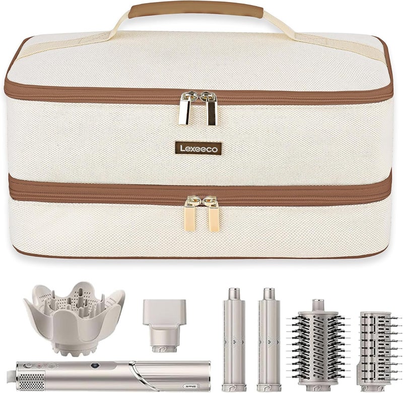 Lexeeco Travel Carrying Case for Shark Flexstyle Attachments Double Layer Hair Dryer Case for Dyson Airwrap Shark Flex Fusion Holder Hair Accessories Tool Organizer Revlon Straightener Styler Bag(Brown) - Image 1